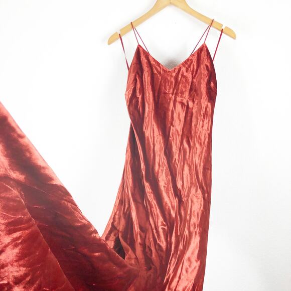 Mestiza New York Mara Red Rust Velvet Slip Open Back Cross Strap Gown Medium - Picture 3 of 13